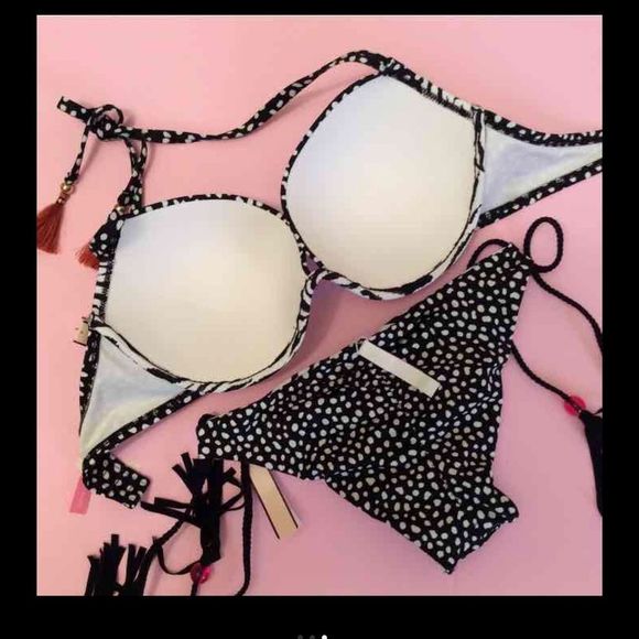 NWT VS 34DD BIKINI ZEBRA BLACK WHITE pebble dot - Picture 3 of 3